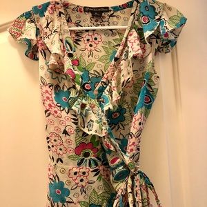 100% silk floral wrap blouse